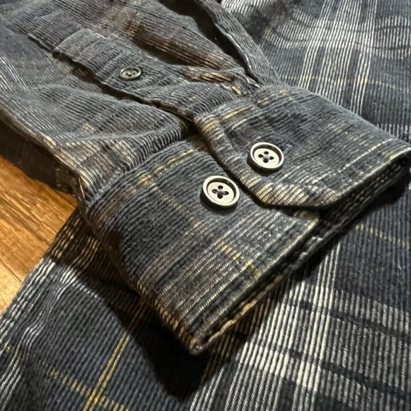 Banana Republic - Navy Plaid Ribbed Button Up - LARGE TALL - Picture 7 of 10